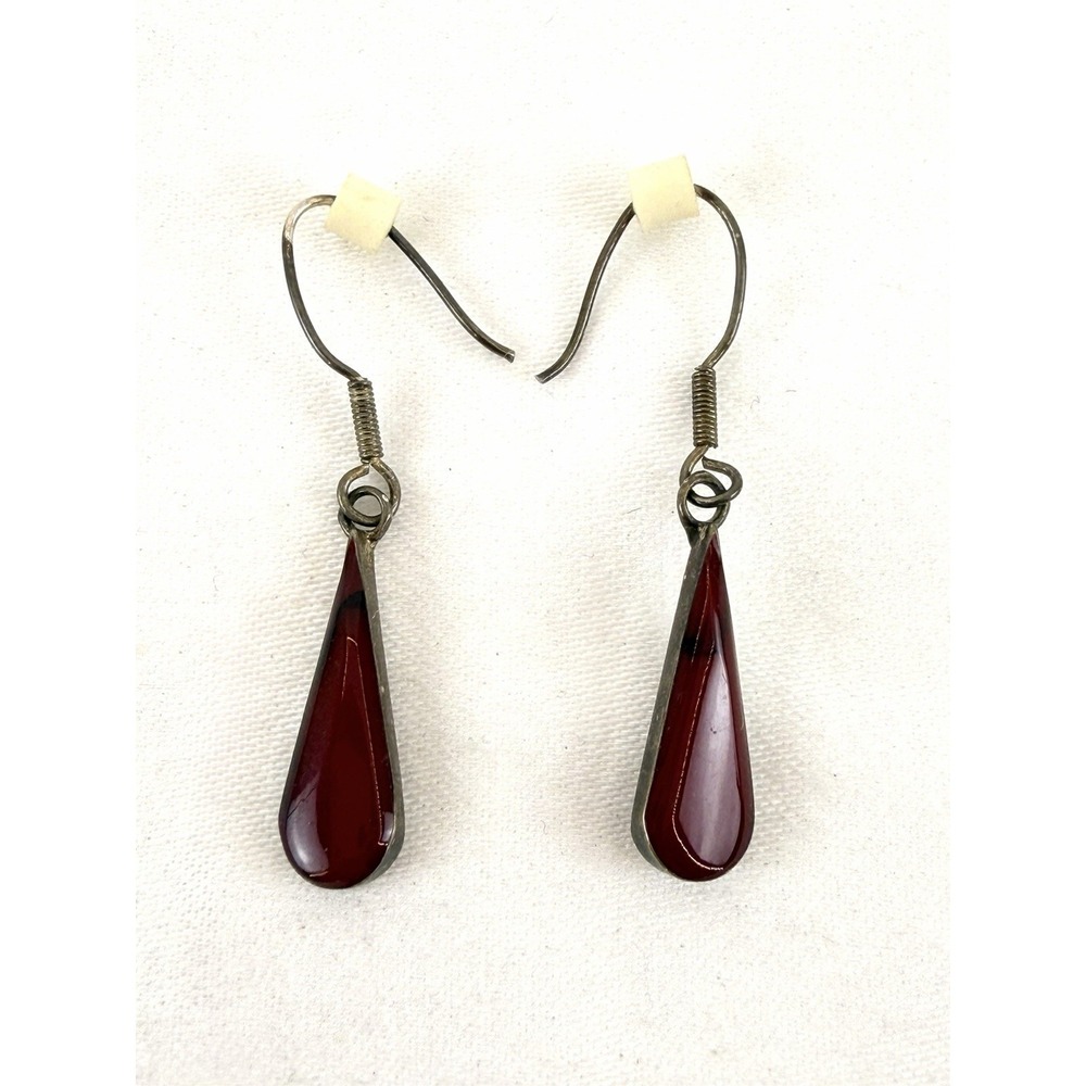 Sterling Silver Red Teardrop Dangle Earrings 925 Mexico Southwestern